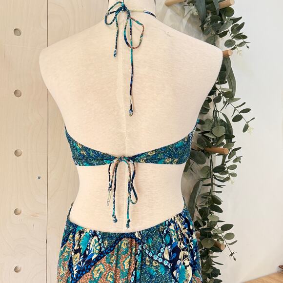 HAYDEN Los Angeles Cut Out Maxi Dress Size Medium Halter Patchwork Print - Picture 5 of 10
